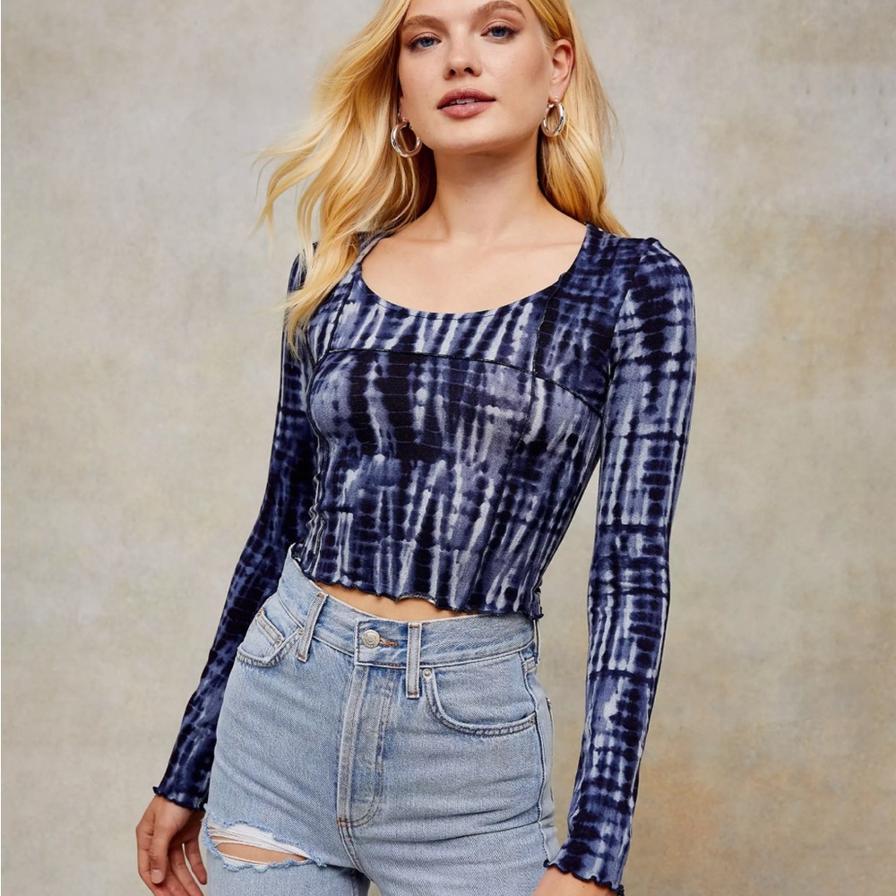 Topshop Tie Dye Long Sleeve Crop Top